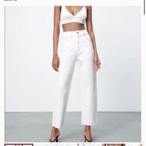 zara white high rise slim fit white jeans size 6
